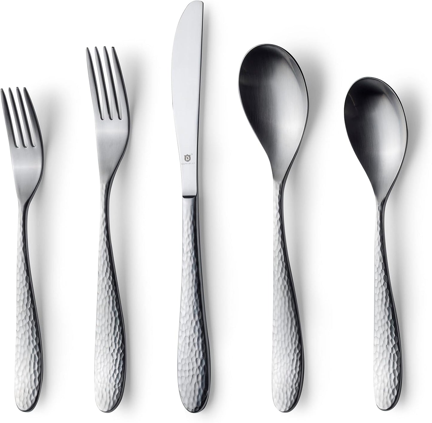 Danialli Matte Silverware Set, 18/10 Stainless Steel Satin Flatware, Modern Brushed Finish Cutlery, Dishwasher Safe & Durable, Built to Last (40-Piece, Marettimo)