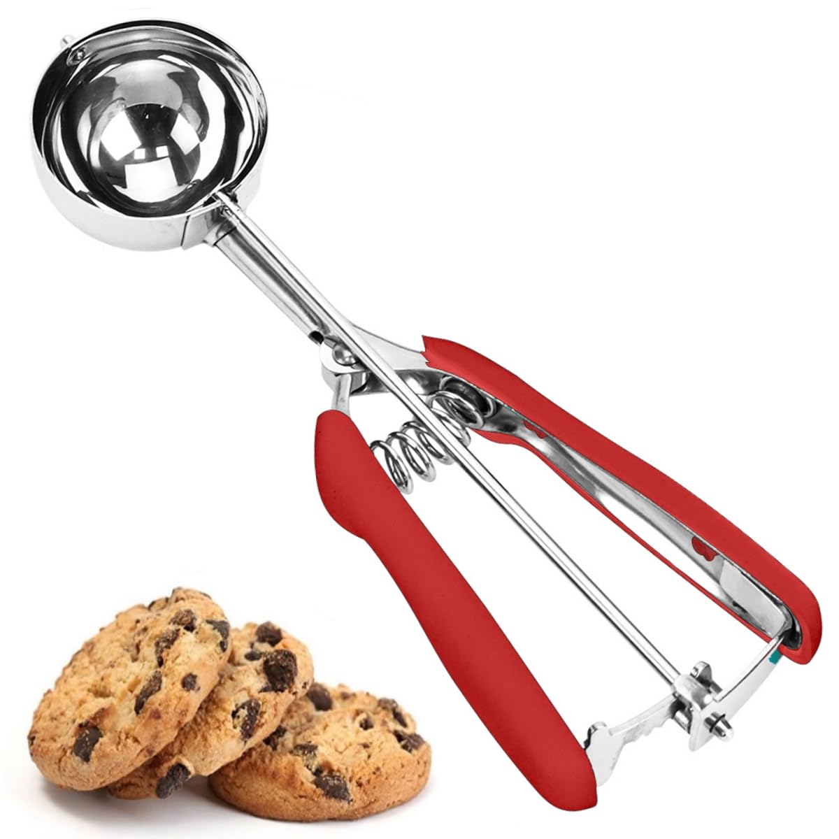 Cookie Scoop, Ice Cream Scoop, 1Tbsp/15 ml/0.5oz Cookie Scoops for Baking, 18/8 Stainless Steel Cookie Scooper for Baking, Cookie Dough Scoop with Non-slip Grip (Red)