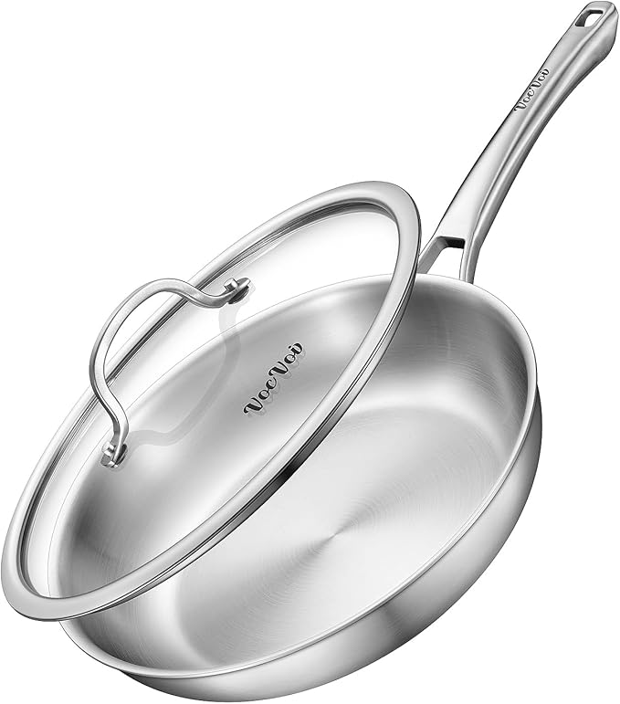 VocVoi Stainless Steel Pan, 12 Inch with Lid Stainless Steel Frying Pan