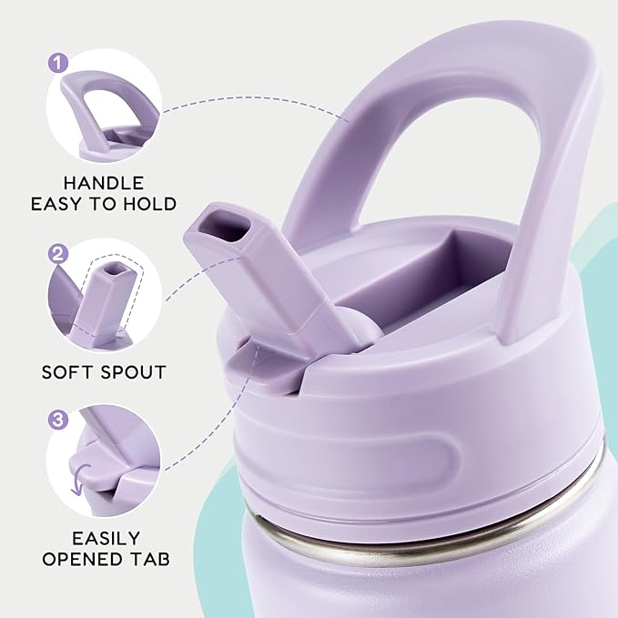 12oz Kids Water Bottle for School, Toddler Water Bottles with Straws, Insulated Water Bottles for Boys&Girls, Stainless Steel Vacuum Insulated Bottle for Kids, Leak-Proof, BPA-Free, Magic Forest