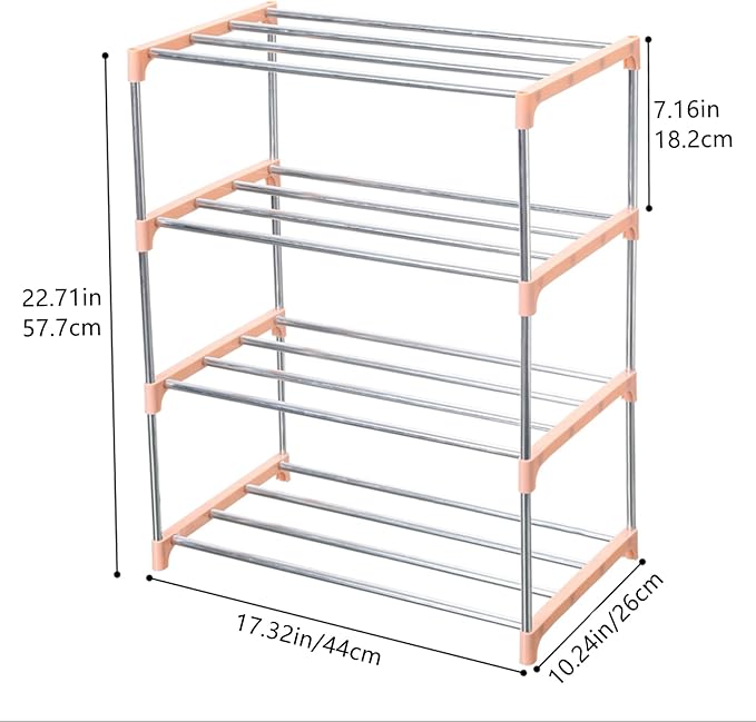 Stackable Small Shoe Rack, Entryway, Hallway and Closet Space Saving Storage and Organization (4-Tier, Pink)