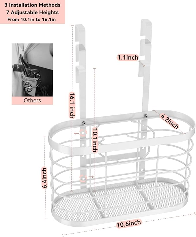 Hair Dryer Holder 3 in 1 Hair Tool Organizer Djustable Height Wall Mounted/Cabinet Door Bathroom Organizer Under Sink for Flat Irons, Curling Wands, Hair Straighteners