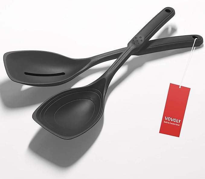 Large Silicone Cooking Spoon, Deep bowl & Measurement Mark, Solid, Teal