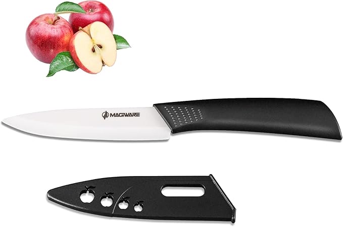 Magiware 6-Piece Ceramic Paring Knife Set with Sheaths-Sharp and Healthy (include 5 inch 4 inch 3 inch Utility Fruit Paring Knife)-color01,Red,win0529