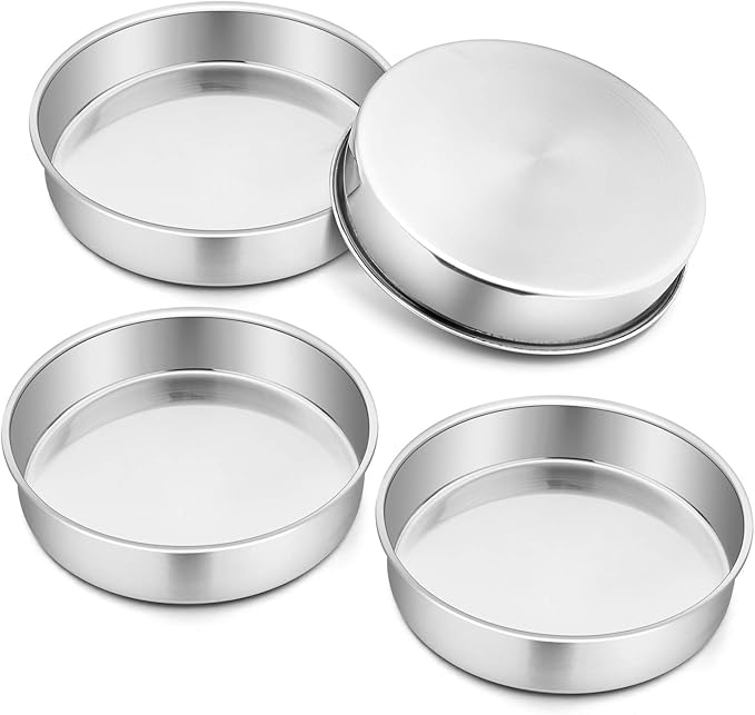 P&P CHEF 4 Inch Cake Pan Set of 4, Stainless Steel Round Cake Pans Tins
