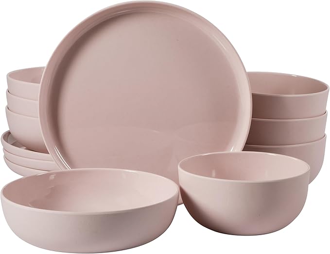 Gibson Home Casper Court 16-Piece Melamine Dinnerware Set – Green Reactive Glaze Look Plates and Bowls, Service for 4 – Top Rack Dishwasher Safe Everyday Dining Set