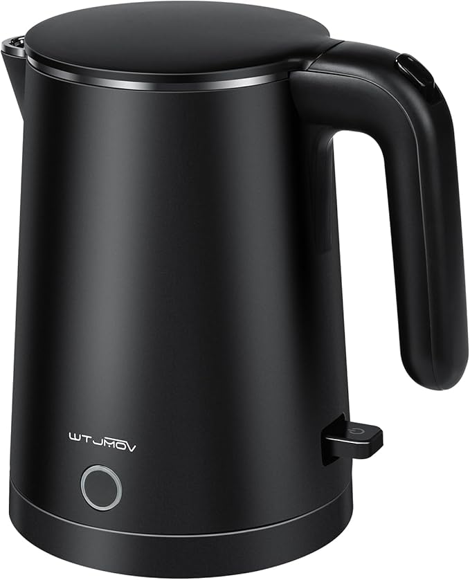 WTJMOV Electric Kettle Stainless Steel, 1.0L Small Water Boiler 1200W Fast Boiling, Double Wall Tea Kettle Pot Automatic Shut Off, Durable Coffee & Tea Maker/Warmer/Heater White