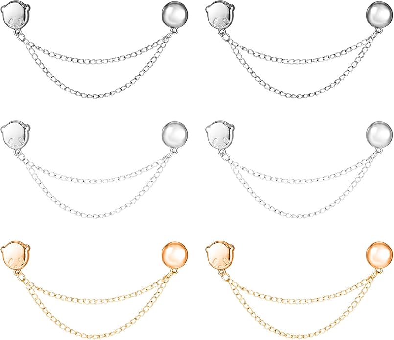 6pcs Magnetic Clothing Clips with Chain, Multi-Function Magnet Button Pins Hijab Cuff Clips for Fixing Hem of Clothes Long Pants Legs Sleeves of Shirts