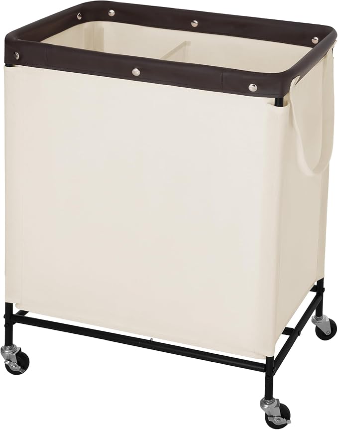 StorageWorks 2 Section Laundry Hamper, Rolling Laundry Cart with Wheels and Handles, Laundry Room Double Sorter for Organizer and Storage, 26.4 Gal(100L), Beige
