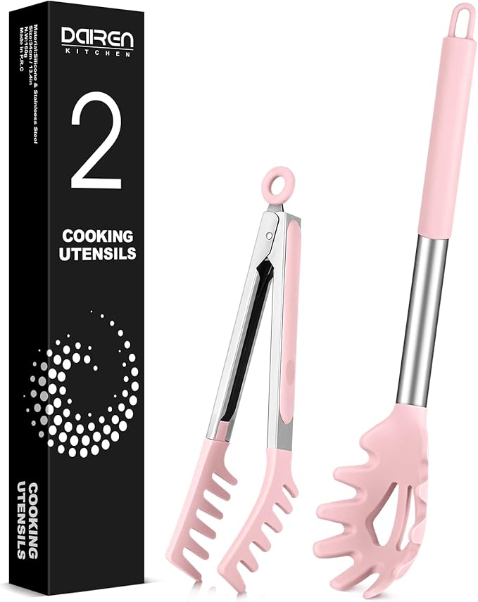 Silicone Spaghetti Spoon and Pasta Tong, Server Fork with teeth,10" & 13"