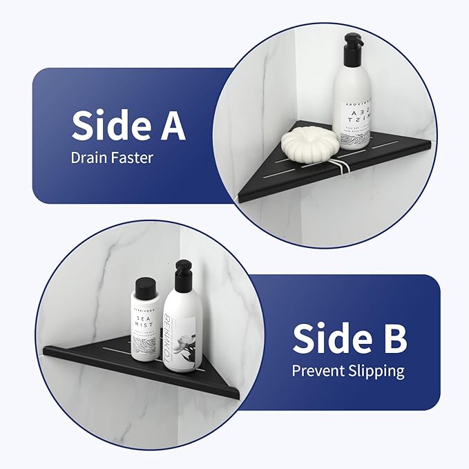 8'' Corner Shower Shelf 2PCS, 304 Stainless Steel Bathroom Shelves for Tiled Wall, Grout in Shelf Rack (8'', Black)