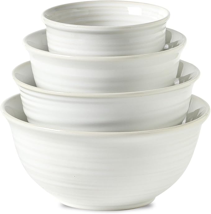 HASENSE Ceramic Mixing Bowls Set, 2.1/1.0/0.5 Qt, Handmade Salad Serving Bowls for Kitchen, Deep Nesting Dishes for Storage and Baking, Microwave Dishwasher Safe