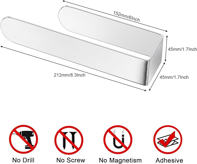 HUFEEOH Hand Towel Holder, Silver Hand Towel Bar, Self Adhesive Bathroom Towel Bar Stick on Wall, Stainless Steel Brushed