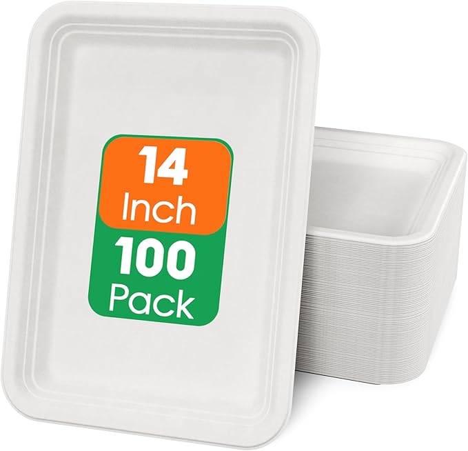 ECOLipak 50 Pack 14 in Compostable White Disposable Food Crawfish Trays
