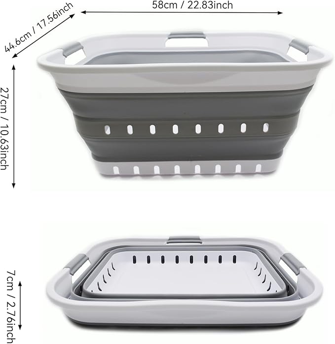 SAMMART 42L (11 gallon) Collapsible Plastic Laundry Basket - Foldable Pop Up Storage Container/Organizer - Space Saving Hamper/Basket (1, White/Grey)