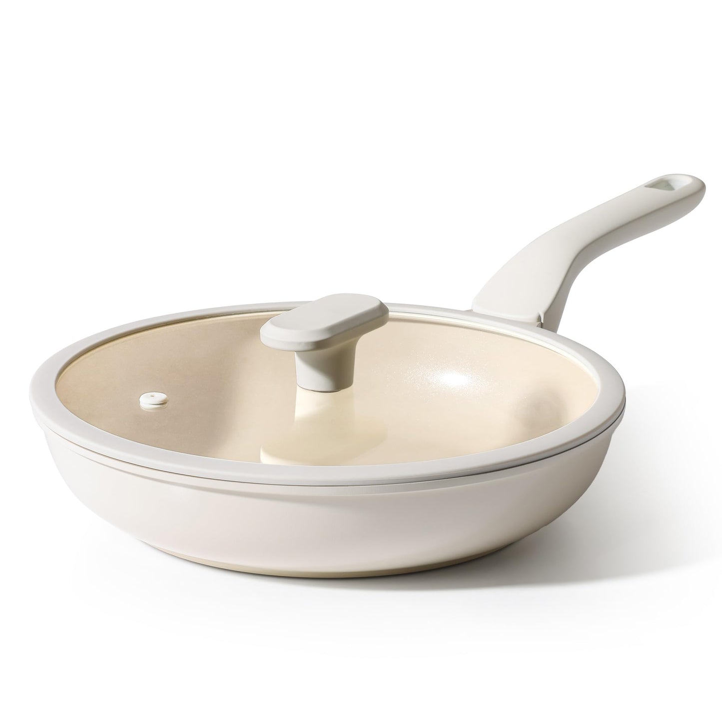 PRICUSIS Nonstick Ceramic Frying Pan with Lid, Non Toxic Skillet, Healthy Egg & Omelet & Chef's Skillet, PTFE PFOA & PFAS Free, Induction Compatible. (10Inch W/L)