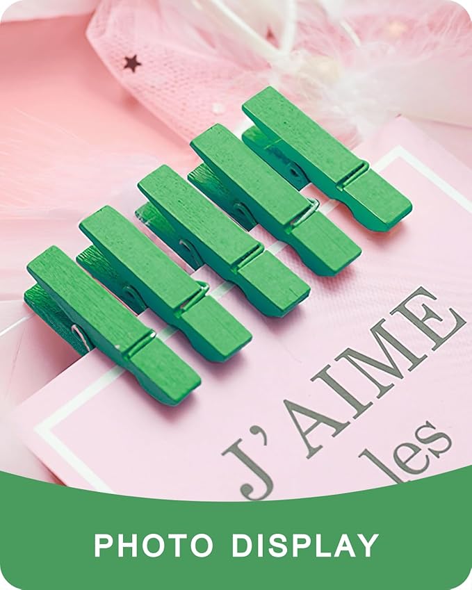 Mini Clothes Pins Wooden Colored Green Small Clothespins for Photo 1.4 Inch 50 PCS, Tiny Clips Close Pin for Baby Shower Classroom Crafts Project Decorations Hanging Pegs