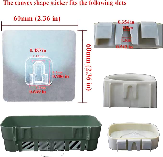 6 Pairs Wall Mounted Replacement Sticky Pads for Kitchen Bathroom Shower Caddy Organizer Rack Holder Nail Free Adhesive Hooks (6 Concave and 6 Convex)