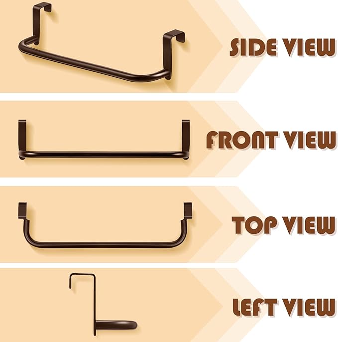 2 Pieces Metal Towel Bar Kitchen Cabinet Steel Towel Rack Bar for Hanging on Inside or Outside of Doors, Home Kitchen Bathroom(Brown)