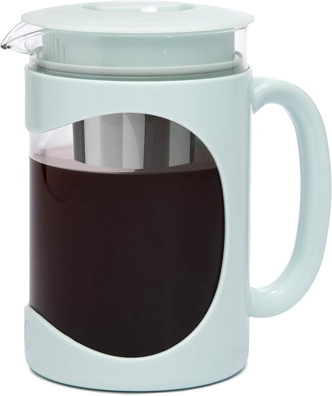 Primula Burke Deluxe Cold Brew Iced Coffee Maker, Comfort Grip Handle, Durable Glass Carafe, Removable Mesh Filter, Perfect 6 Cup Size, Dishwasher Safe, 1.6 qt, Blue