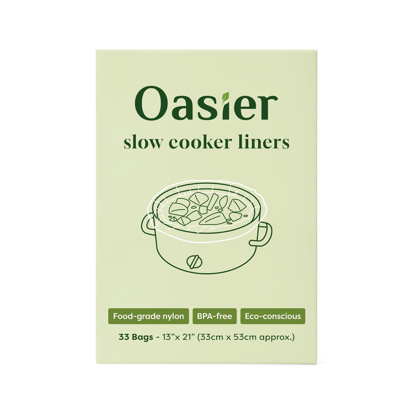 Oasier Slow Cooker Liners 33 Count, Large Size 13" x 21" Pot Bags, BPA-Free