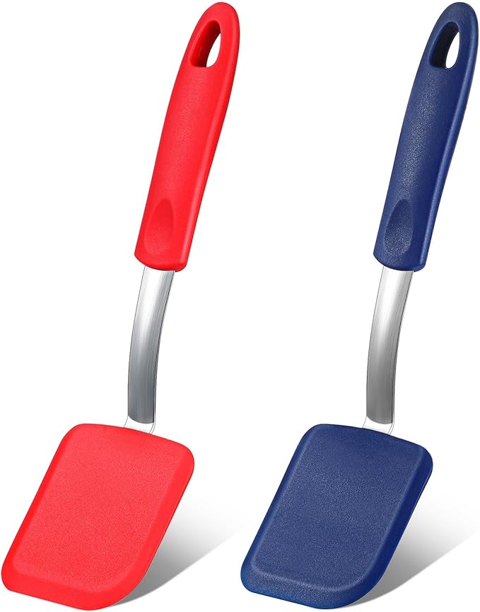 Yetene 2 Pcs Mini Silicone Cookie Brownie Spatula,Solid Flat,Black, Grey