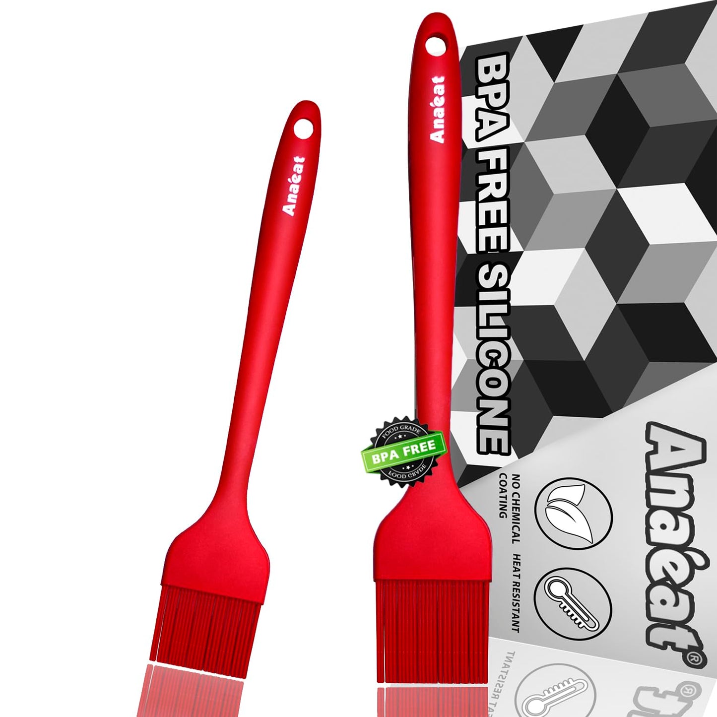 Anaeat High Heat Resistant Silicone Basting Pastry Brush Set of 3- Hygienic One-Pieces Design Spread Oil Butter for BBQ Grill Barbecue Baking Kitchen Cooking - BPA Free & Dishwasher Safe (10"+8.2")