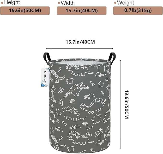 Round Dinosaur Waterproof Laundry Hampers Gift Basket Children's Toy Organizer Bag Room Decoration Basket(Gray Line Dinosaur)