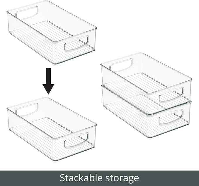 mDesign Plastic Bathroom Storage Container Bins w/ Handles - Closet, Cabinet, Vanity, Cupboard Shelf Organization, Hair Tools Accessory Organizer - Ligne Collection; Clear, 10x6x3 (Pack of 4)