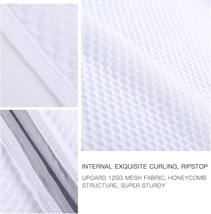 Kimmama Laundry Mesh Wash Bags, Lingerie Bags for Washing Delicates, Mesh Laundry Bags for Washing Machine, White Net, Grey Zipper, 2XXL