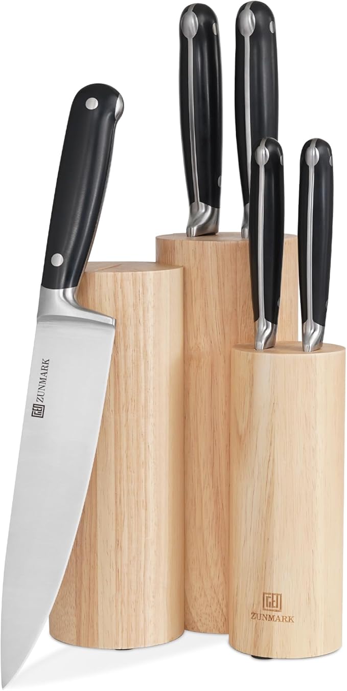 ZUNMARK Kitchen Knife Set, 14 PCS Knife Sets for Kitchen with Block, X50CrMoV15 High Carbon German Steel Knife Set with 6X Serrated Steak Knife, Heavy
