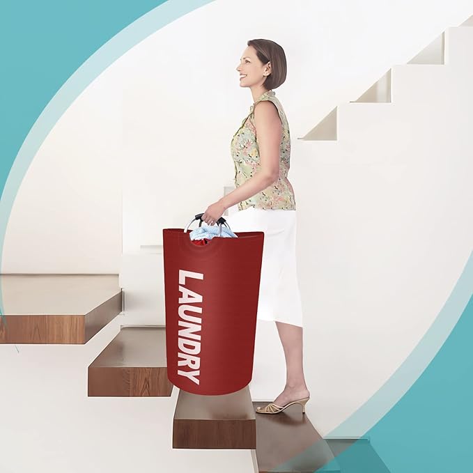 StorageRight 75L Large Laundry Basket, Laundry Hamper, Dirty Clothes Hamper for Laundry, Collapsible, Waterproof Laundry Baskets with Foam Protected Aluminum Handles for Laundry, Dorm, Family (Red)