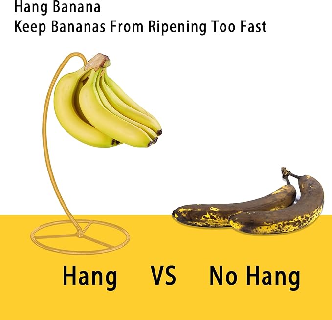 Banana Holder Stand, Banana Hanger Stand Black, Metal Bananas Tree Hanger to Keep Bananas Fresh Gold