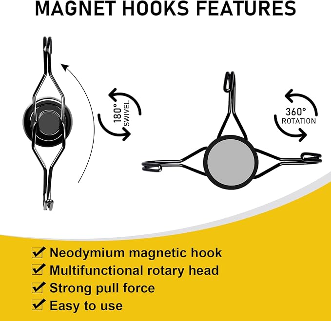 LOVIMAG Hooks, 120lbs+ Magnetic Magnet Hook 2025 Cruise Cabin Ship Essentials Heavy Duty Strong Refrigerator Fridge Hanging for Classroom Beach Vacation Kitchen Grills Home Mug Hanger (8 Pack), Black