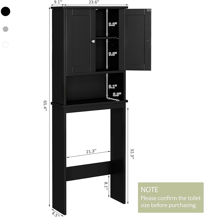 Meilocar Over The Toilet Storage Cabinet for Bathroom, Black Bathroom Storage Over Toilet, Space Saver W/Adjustable Shelf and Open Shelf, Black