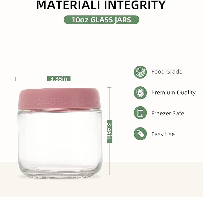 10 OZ 4Pack, Overnight Oats Jars with Lids, Glass Meal Prep Containers, Airtight Mason Jars for Breakfast, Yogurt Parfait, Salad & Smoothies, Leakproof and Reusable Food Storage Jars(4-2)