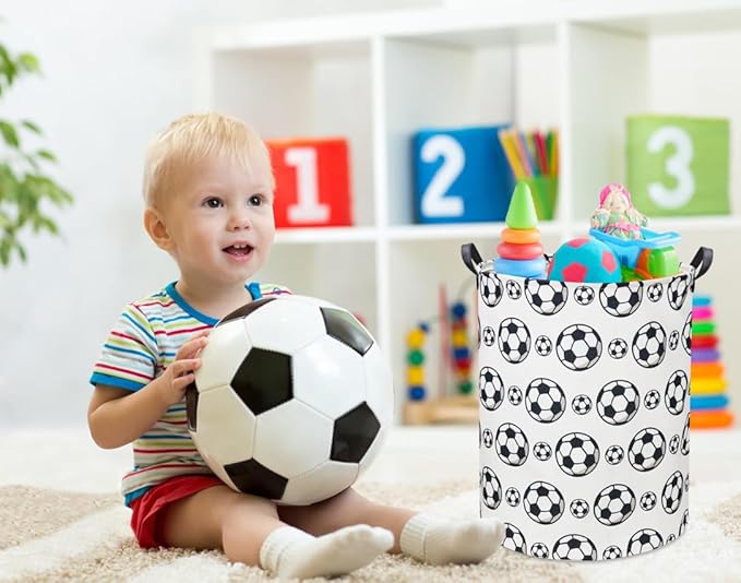 Kids Laundry Basket Soccer Hamper for Nursery Hamper Cute Kids Storage Bin Organizer Room Decor for Home(Black soccer)