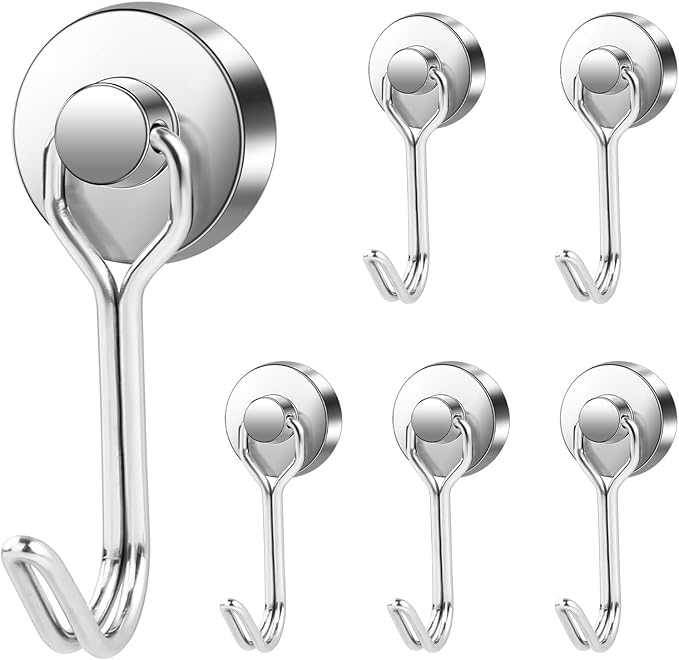 LOVIMAG Hooks, 40lbs+ Magnetic Magnet Hook 2026 Cruise Cabin Ship Essentials Heavy Duty Strong Refrigerator Fridge Hanging for Classroom Beach Vacation Kitchen Grills Home Mug Hanger (6 Pack), Silver