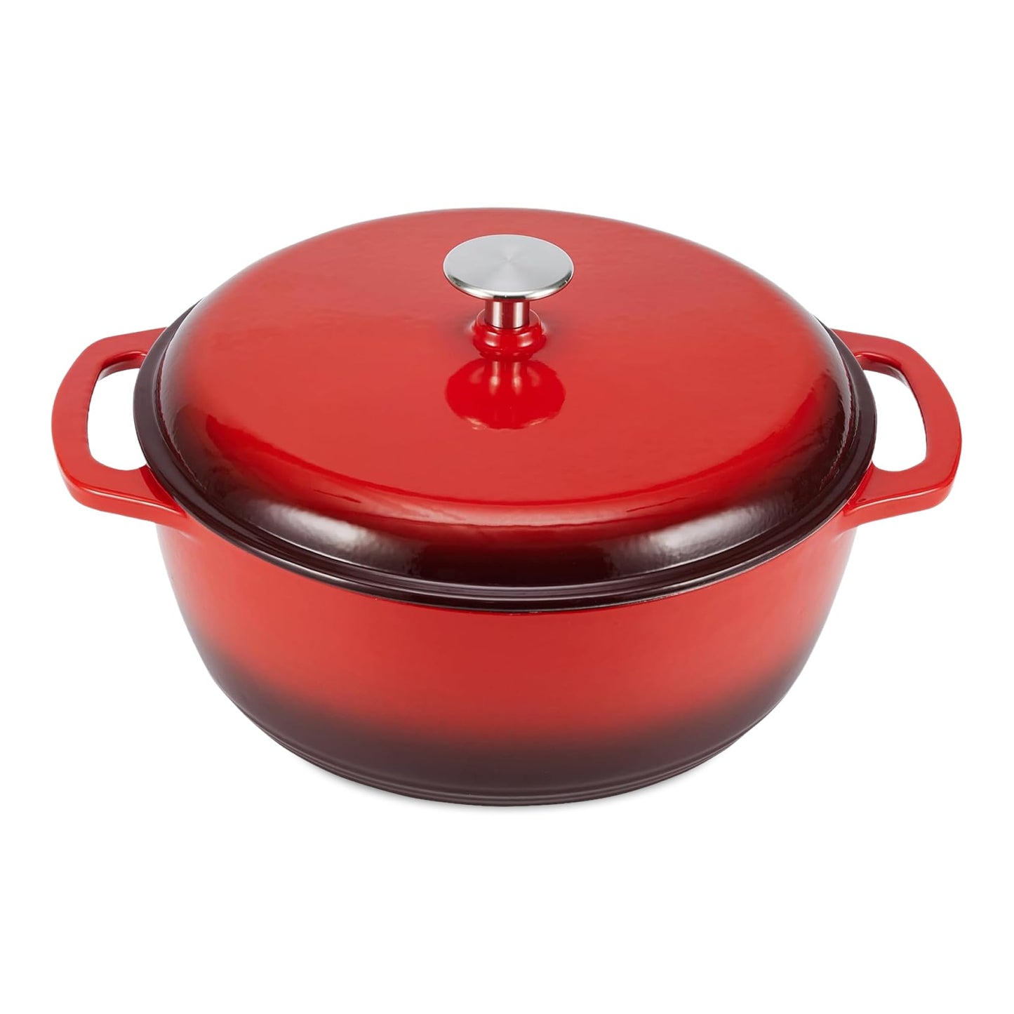 Enameled Cast Iron Dutch Oven Pot with Lid, Round, Dual Handles, Heavy-Duty, Oven Safe for Stews, Roasting, Baking, 6-Quart, Red