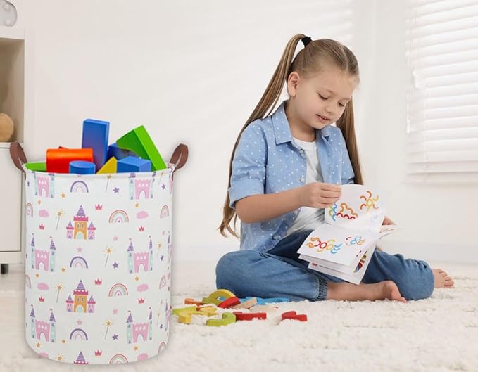 Kids Laundry Hamper Girls Hamper for Nursery Boy and Girl Elephant Hamper Cute Kids Toys Storage Bin Organizer Room Decor for Home(Castle)