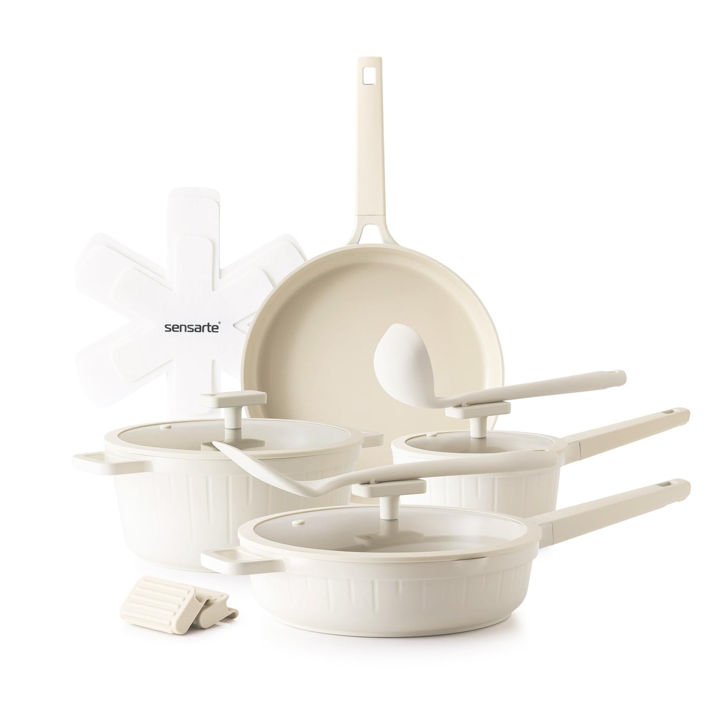 SENSARTE 14Pcs Pots and Pans Set Non Stick, Ceramic Cookware Set Non toxic