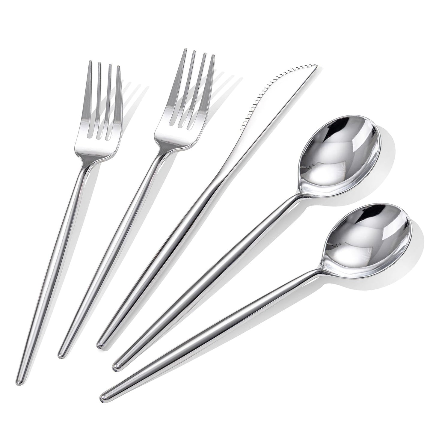 Rubtlamp 96Pcs Gold Plastic Silverware, Gold Plastic Utensils with White Handle, Gold Silverware Set Includes: 32 Knives, 32 Plastic Spoons And 32 Forks