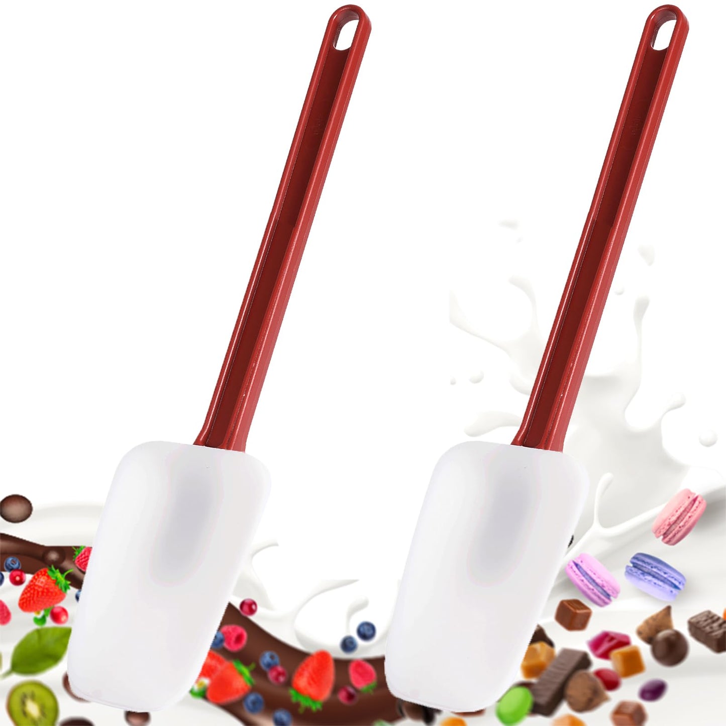 Commercial Grade Silicone Rubber Spatula Set, High Heat Spatula Scrapers 14 Inches, Commercial Spatula for Cooking, Rubber Spatula Set Resistant to 500℉ (2 Scrapers 14"/M)