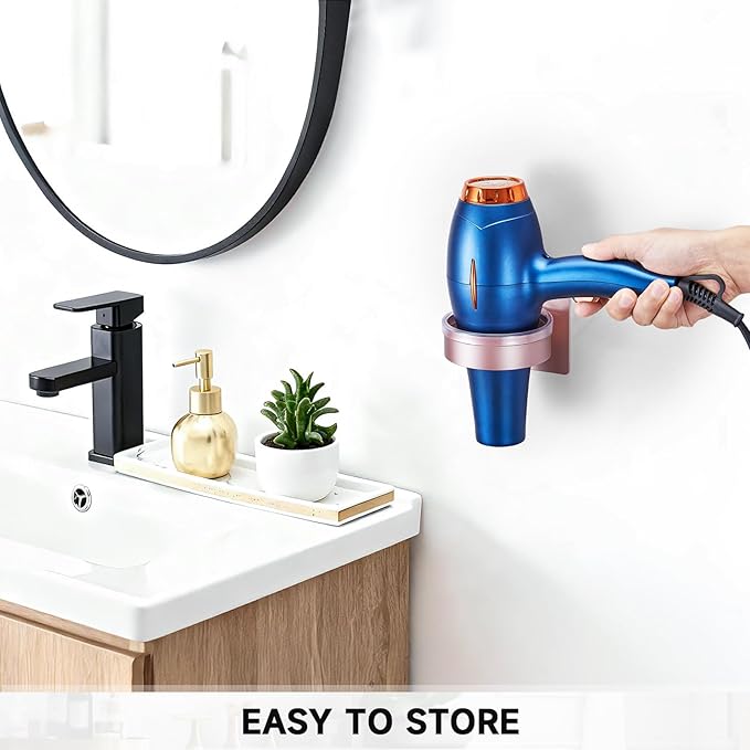 Hair Dryer Holder Wall Mounted, Blow Dryer Holder, Hair Tool Organizer for Hair Dryer Storage Hanger, Adhesive Hairdryer Holder for Bathroom Barber Shop (Rose Gold)