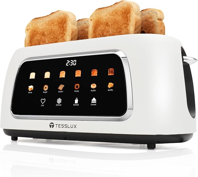 Tesslux 4 Slice Toaster, Touchscreen, 1.5" Long Wide Slot, 1300W, Black