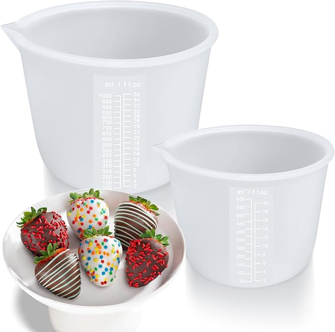 Palksky Silicone Chocolate Melting Cup Set with 4 Silicone Measuring Cups (250ml & 350ml) and 4PCS Heat-Resistant Jar Spatulas, Non-Stick Baking Tools for DIY Chocolate, Butter & Cream Mixing