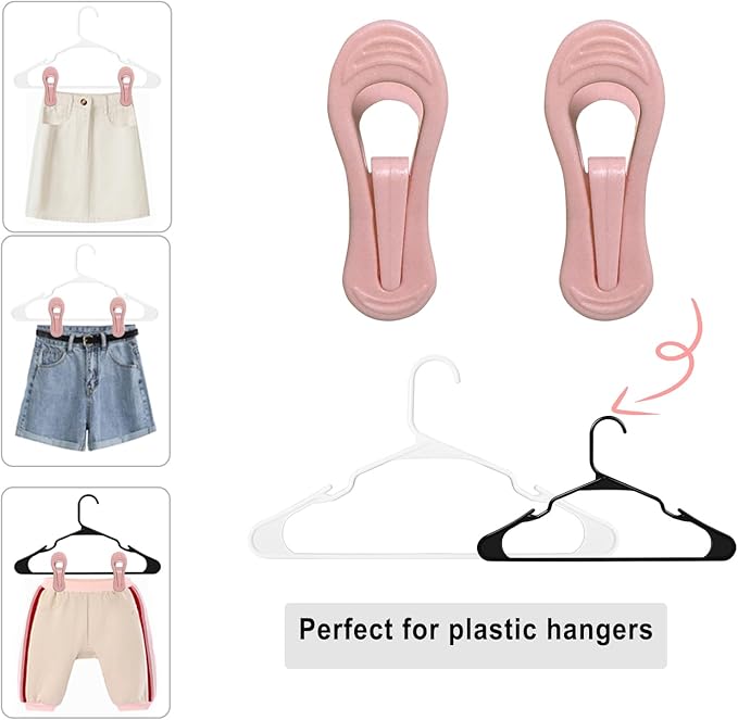 Pink Hangers Clips 60 Pack, Multi-Purpose Plastic Clips for Plastic Hangers Velvet Hanger, Clothes Pins for Skirt Pants