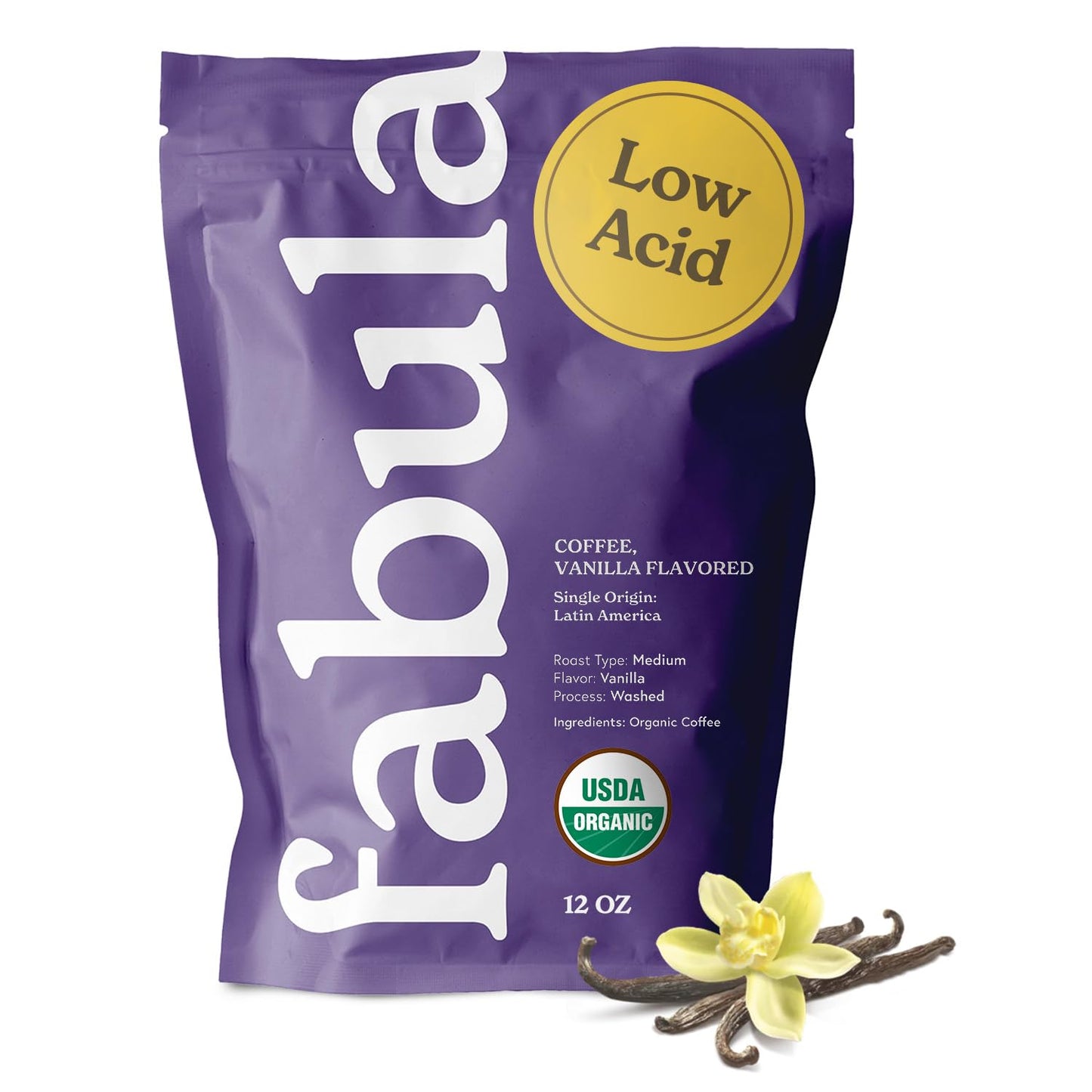 Fabula Buttery Caramel Flavored Organic Coffee Freshly Ground - Organic - Low Acid - Single Origin - Non-GMO - Mold Free - 12 Ounces