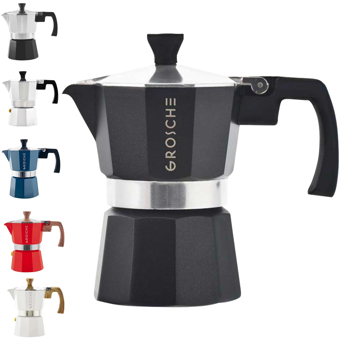 GROSCHE Milano Stovetop Espresso Maker Moka Pot 6 espresso Cup, 9.3 oz Blue