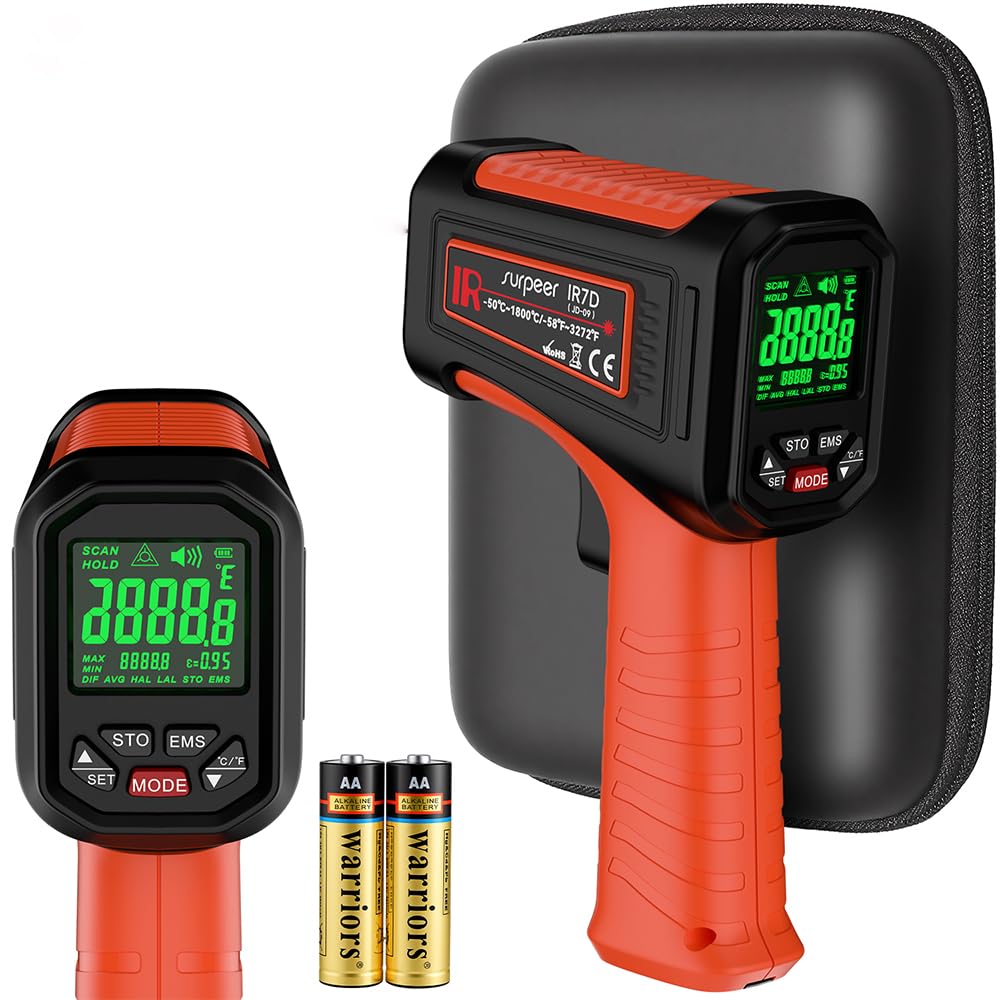 Surpeer Infrared Thermometer Temperature Gun 2732°F 50:1 Pyrometer
